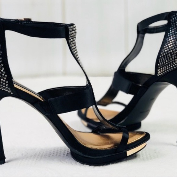 BCBGMaxAzria Lilie black satin crystal stilettos - Picture 9 of 10
